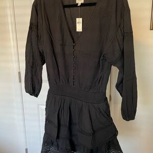 Aerie Black Tiered Dress with Dolman Sleeves